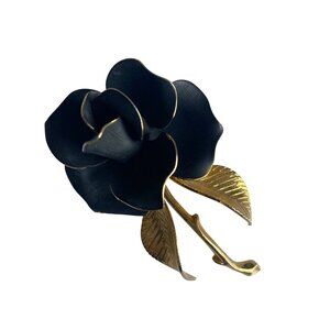 Vintage Giovanni Antonio Cerrito Black Rose Brooch Gold Goth Dark Fairy Vamp